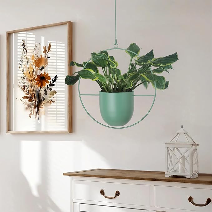 Hanging Planters 2 Pack Boho Mid Century Hanging Plants Hangers Metal Wall Ceiling Flower Pot Indoor Outdoor Vine Holder Room and Window Decor(Green)