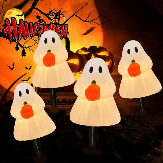 C7 Halloween Ghost Pathway String Lights, 7Ft Outdoor Halloween Decorations Lights with 4 Elves Holding Pumpkin Walkway Lights Waterproof UL Listed for Outdoor Garden Yard Lawn Sidewalk Party Decor