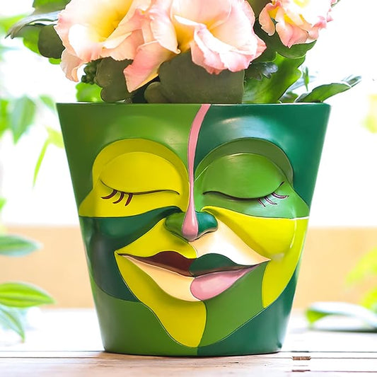 GUGUGO Face Planters Pots with Drainage, Abstract Gardening Pots for Indoor Plants, Unique Funny Small Succulent Pot for Plant Lover Gifts (Rainbow Colors - Mainly Green, 5.5Inch)