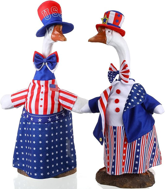 Frienda 2 Set Porch Goose Outfits Clothes 23 Inch Garden Raincoat Flag Bee Fishing Style Goose Costume for Lawn Patio Valentine's Day Decor