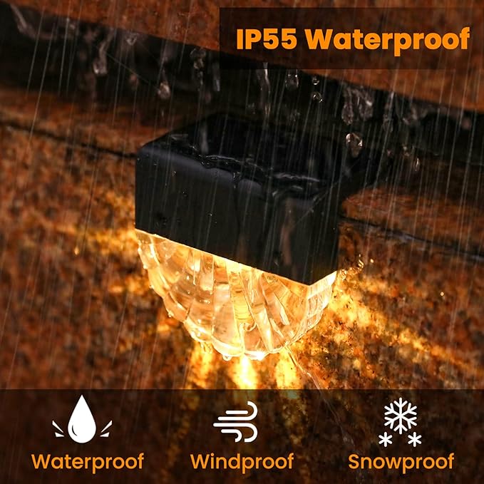 Solar Deck Lights Outdoor - 8 Pack Solar Step Light Waterproof Solar Fence Lights for Patio Stairs Post Pathway Porch Driveway Garden Decor, Warm White/LED Color Glow