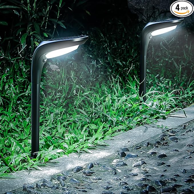 Solar Pathway Lights Waterproof - 4 Pack 150 Lumen Bright Solar Outdoor Lights with 2 Color Modes, Landscape Path Light Auto On/Off for Driveway Walkway, Garden, Yard, Porch, Patio Decor