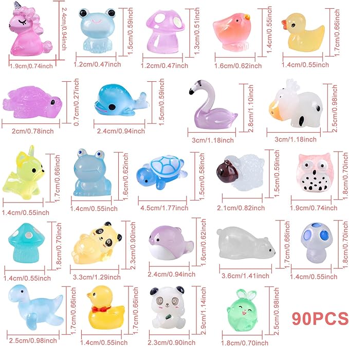 90 Pcs Mini Resin Animals Glow in The Dark Miniature Figures for Garden Accessories,for Craft,Garden Decoration, Goodie Bag Fillers Party Favors Decorations
