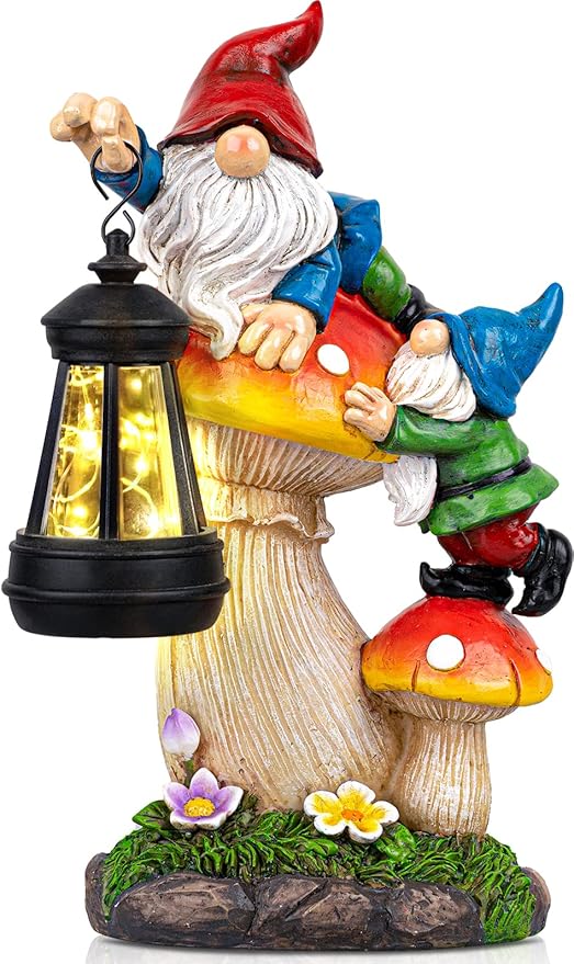 C&Y&G&X Solar Garden Gnome Statue - Waterproof Outdoor Mushroom Decor with Solar Lantern LED Lights for Yard, Lawn, Patio – Ideal Gifts for Mom Grandma Women Wife Sister