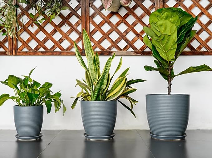 8 Inch Ceramic Plant Pot Large Planter Pot for Plants Indoor Outdoor Glaze Flower Pot with Drainage Hole and Saucer Gray