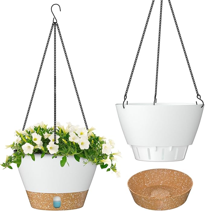 ZMTECH Hanging Planters for Indoor Plants Set of 2 Self Watering Hanging Pots Hanging Baskets Hanging Flower Pots for Outdoor Hanging Plants(8 Inch, White)