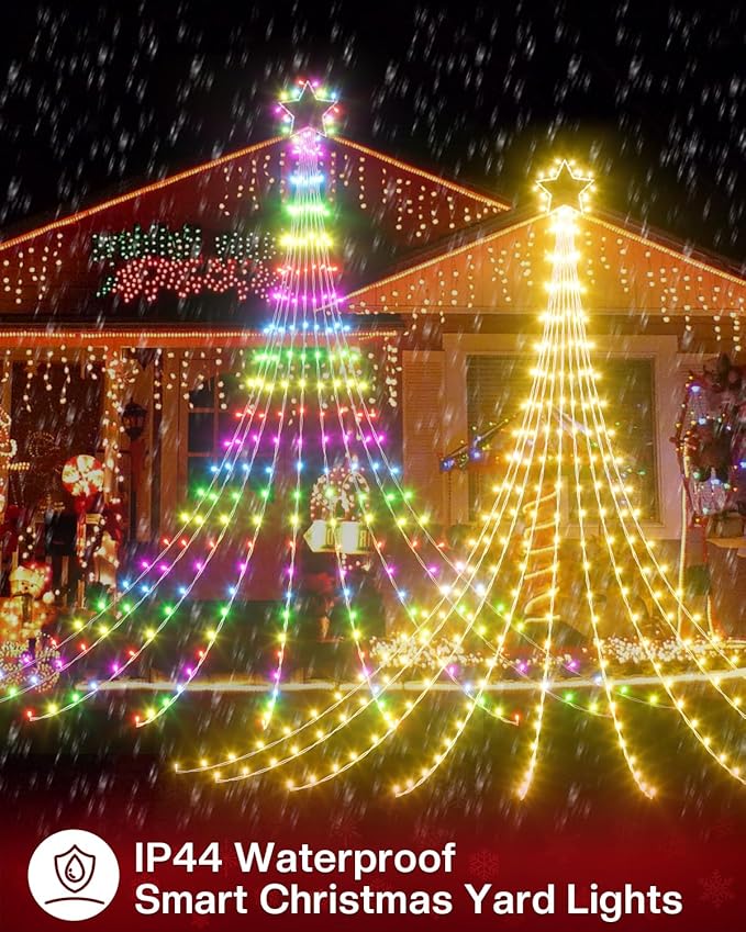 Smart Outdoor Waterfall Lights for Valentines Day, 11.8FT App & Remote Controlled Yard Light, Customizable LED Colors Music Sync, 58+ Dynamic Modes Weatherproof String Lights for Romantic Room Decor