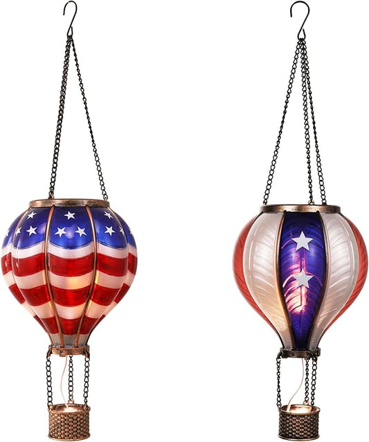 TERESA'S COLLECTIONS America Fourth of July Decorations, Hot Air Balloon Solar Lantern for Garden Decor,Gifts for Women + Memorial Day 17.7'' Hot Air Balloon Solar Lantern