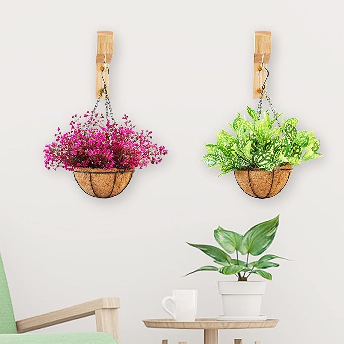 FGSAEOR T-Shaped Wooden Hanging Plant Bracket, 7-Inch Wall Hook Plant Hangers for Indoor Outdoor Hanging Bird Feeders, Flower Baskets, Wind Chimes