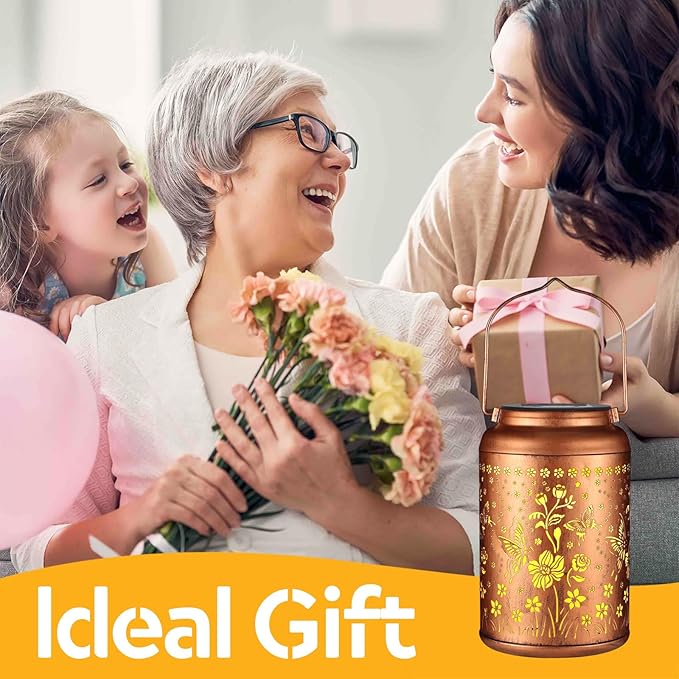 Solar Lanterns Outdoor Waterproof Hummingbird Garden Decor Christmas Gifts for Women Mom Grandma Hanging Lights Metal Solar Decoration Outside for Yard, Patio,Backyard,Porch(Butterfly and Sunflower)