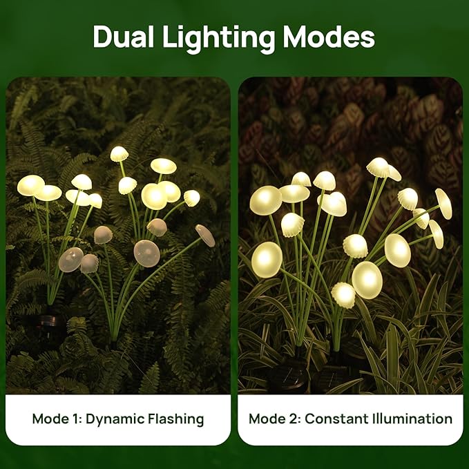 Solar Garden Lights, 4-Pack Dual Mode LED Solar Mushroom Lights, Waterproof Firefly Outdoor Decor for Yard, Patio, and Pathway – Warm White Jellyfish Ambiance