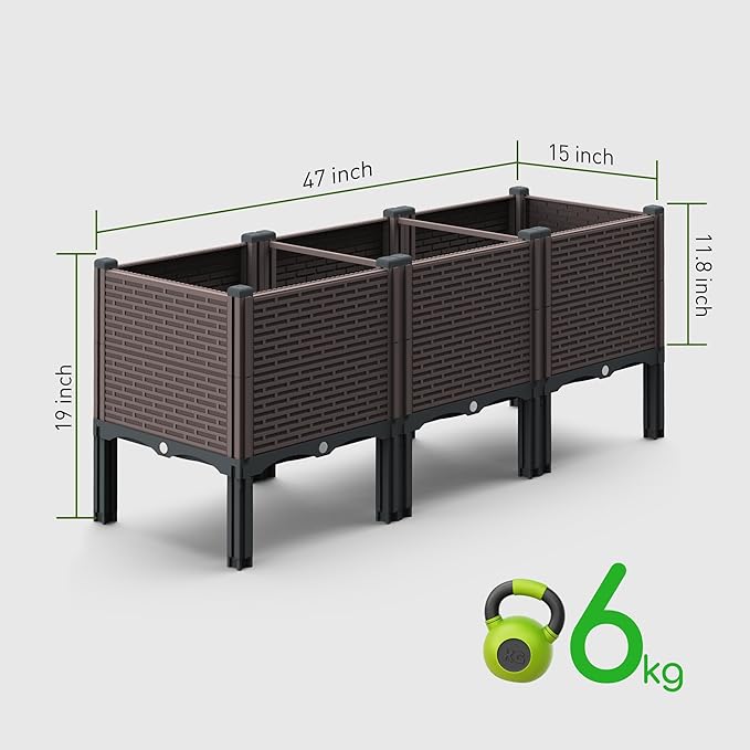 47x15x19in Raised Garden Beds Outdoor, Polypropylene Elevated Planter Boxes Outdoor for Vegetables, Flowers, Herbs, Garden Box with Drain Outlet, Heat and Frost Resistance Planters, 330lb Capacity