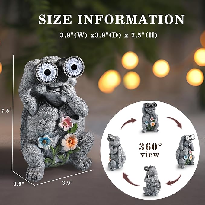 Outdoor Solar Garden Statues, Funny Garden Decor Statue - Resin Animal Statues Decor with Binoculars, Outdoor Solar Statues for Patio Decor, Unique Garden Gifts for Women.