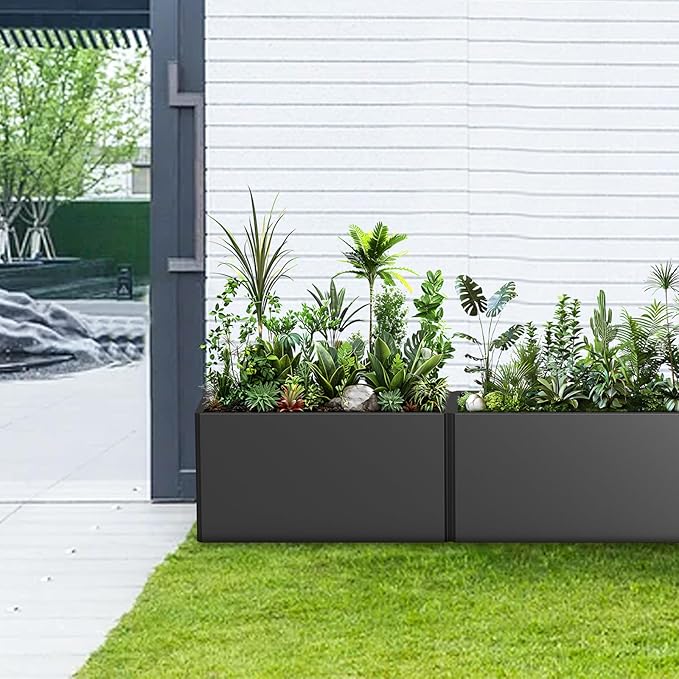 Rectangular Planter Box (36''L x 15''W x 15''H) Large Planter Box Outdoor, Metal Planters with 6 Drainage Holes for Commercial Residential Patio Deck and Backyard, Black