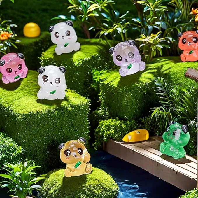 35 Pcs Mini Panda Figurines Luminous Miniature Cute Resin Animals Glow in The Dark Tiny Panda Landscape Decoration Resin Figures DIY Accessories Ornament Craft Party Cake Topper