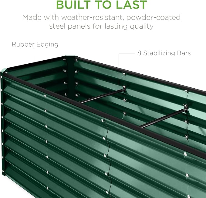 Best Choice Products 8x2x2ft Outdoor Metal Raised Garden Bed, Rectangular Deep Root Planter Box for Vegetables, Flowers, Herbs, and Succulents w/ 239 Gallon Capacity - Dark Green