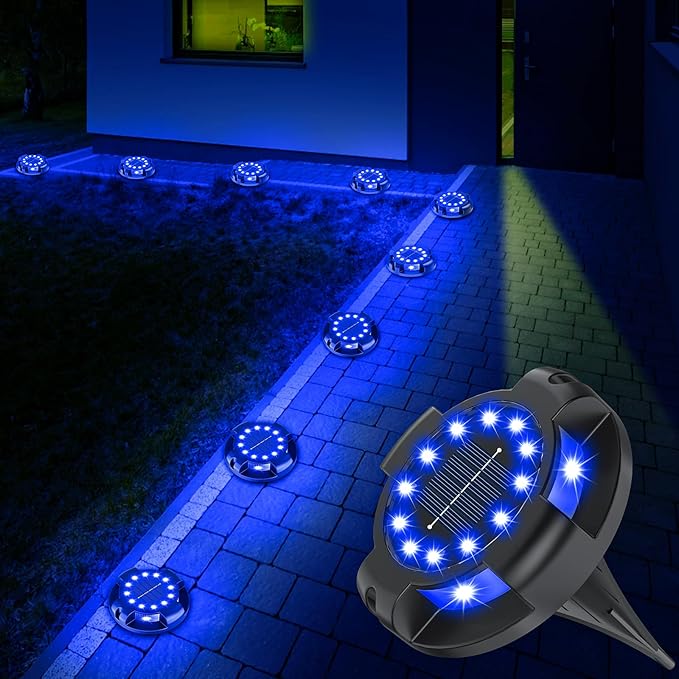 Solar Pathway Lights Outdoor 12 Packs, Bright Blue 16 LEDs Solar Ground Lights Walkway Lights with Side Light, Waterproof Solar Deck Light for Yard Walkway Garden Poolside Driveway Decorations