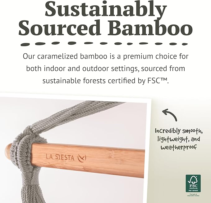 LA SIESTA - Large Comfort Habana Cotton Hammock Chair & Stand - Indoor/Outdoor Hanging Chair Swing for Bedroom, Porch, Balcony - Boho Chair - Latte