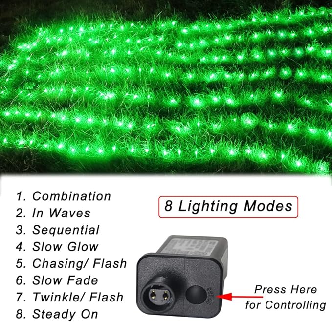 Pooqla 14.8x4.9 Ft Net Lights, 300 LED Christmas Outdoor Green Lights With 8 Modes, Connectable Waterproof Mesh String Fairy for Bushes Tree Garden Halloween Decor