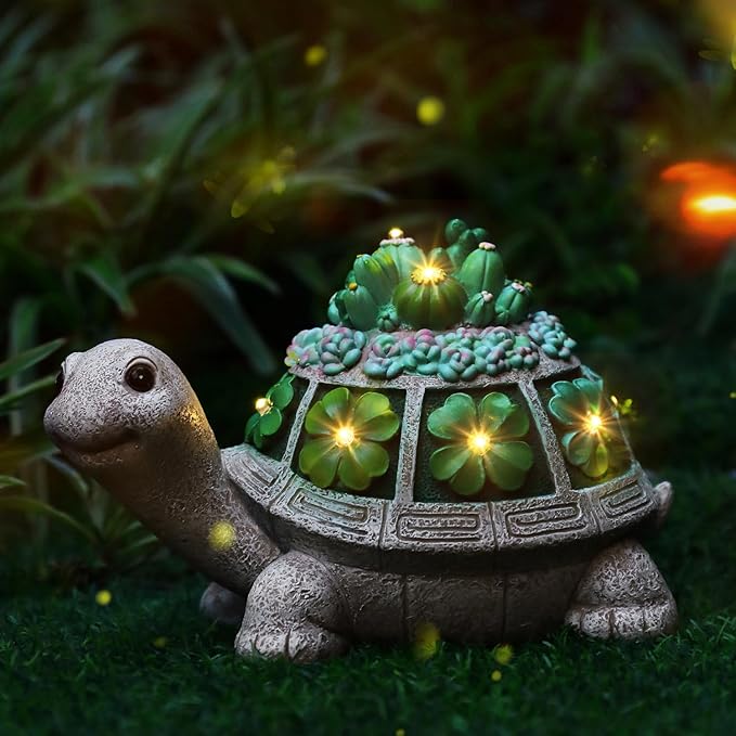 Turtle Solar Outdoor Light Garden Statue with Clover,Decoration for Patio,Yard,Lawn,Gifts for Women Mom Grandma