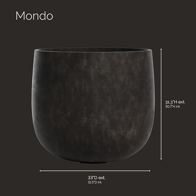Mondo Large Planter – Brown Stone Finish – Fiberglass Indoor/Outdoor and Weather-Resistant Round Planter (33" D x 31.3" H Exterior, 31.5" D x 30.7" H Interior)