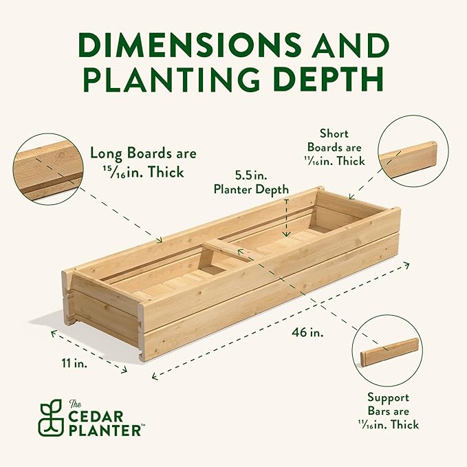 Greenes Fence Cedar Wood Planter Box with Rail Mount Brackets, 46" x 11" x 7" - Made in USA with North American Cedar