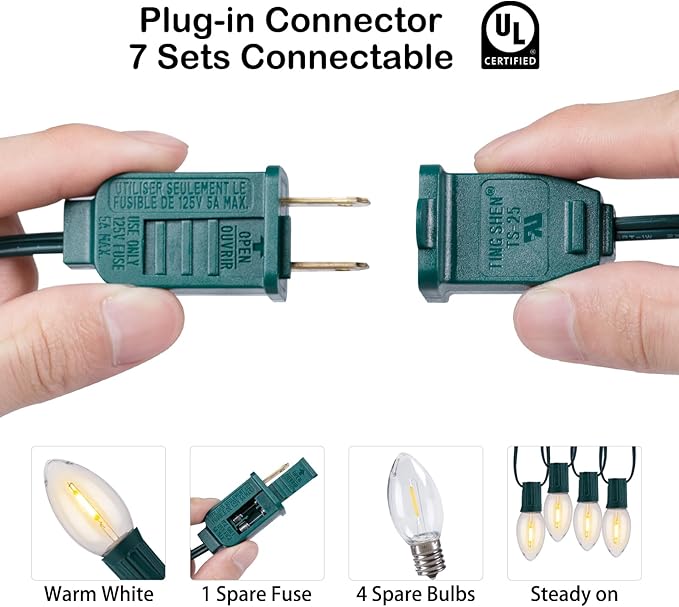 Vintage C9 LED Christmas Lights Outdoor, 100 Feet C9 String Lights with 100 LED C9 Plastic Bulbs, Waterproof Connectable Lights for Christmas Tree Roofline Garden Patio Backyard Decor, Warm White