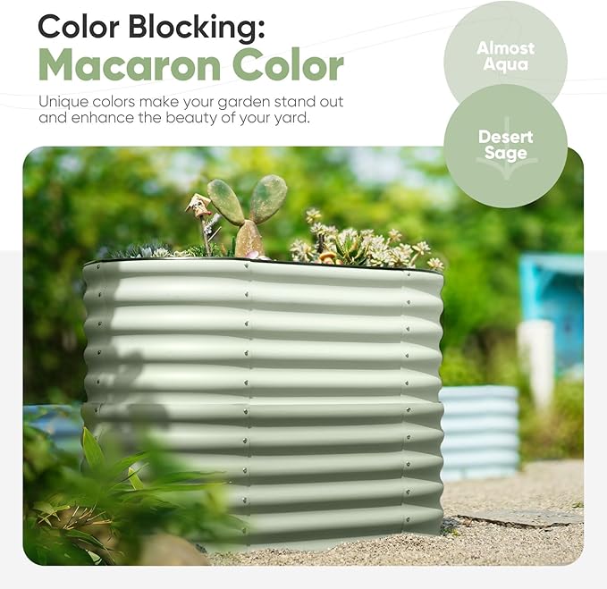 KING BIRD Raised Garden Bed 2.85 ft Tall 6 in 1 Galvanized Planter Garden Box Outdoor for Gardening, Deep Root Vegetables, Flowers 47.2X23.6X34.2 in, Light Green