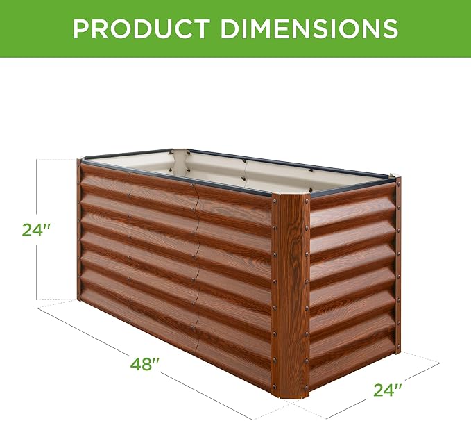 Best Choice Products 4x2x2ft Outdoor Metal Raised Garden Bed, Deep Root Planter Box for Vegetables, Flowers, Herbs, and Succulents w/ 119 Gallon Capacity - Wood Grain