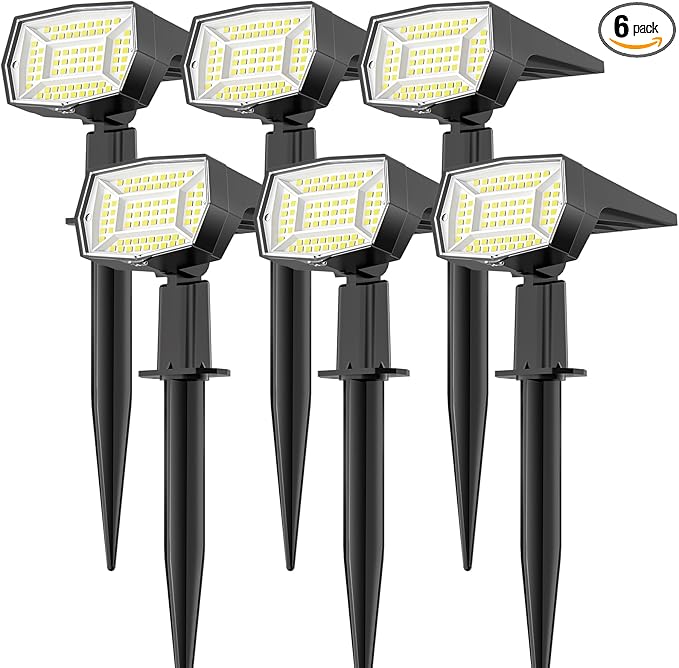 Fabrito 72 LEDs Solar Spot Lights Outdoor Waterproof, 3 Modes Landscape Spotlights, Dusk to Dawn Solar Powered Flood Wall Lights for Outside, Solar Garden Lights for Yard Porch 6 Pack (Cool White)