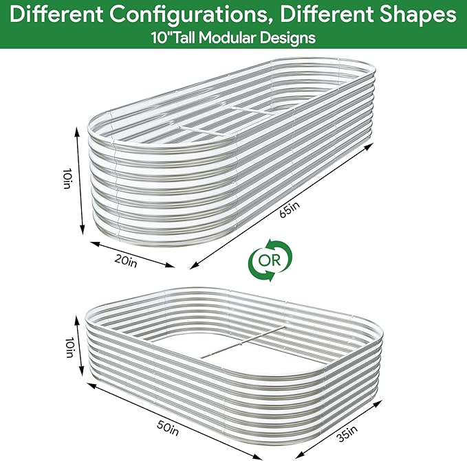 BTDVR 2PCS Galvanized Raised Garden Bed Outdoor, Metal Raised Beds for Vegetables, Above Ground Garden Box for Flower, Steel Garden Bed for Gardening - 65x20 inch