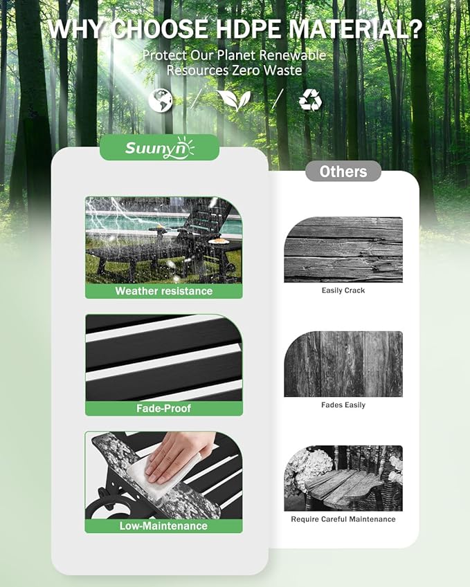 Lounge Chair Outdoor, Chaise Lounge Outdoor, HDPE 6-Position Lounge Chair for Outside, Patio Lounge Chair with Wheels & Cup Holder for Pool Poolside Deck Backyard, Black