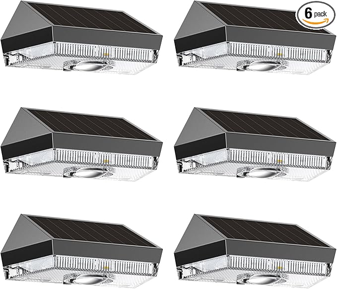 Solar Fence Lights Outdoor - Warm White & RGB 6 Color, Dusk to Dawn Deck Lights, IP65 Waterproof Solar Outdoor Lights for Fence/Backyard/Railing/Step/Patio/Wall (6 Pack)