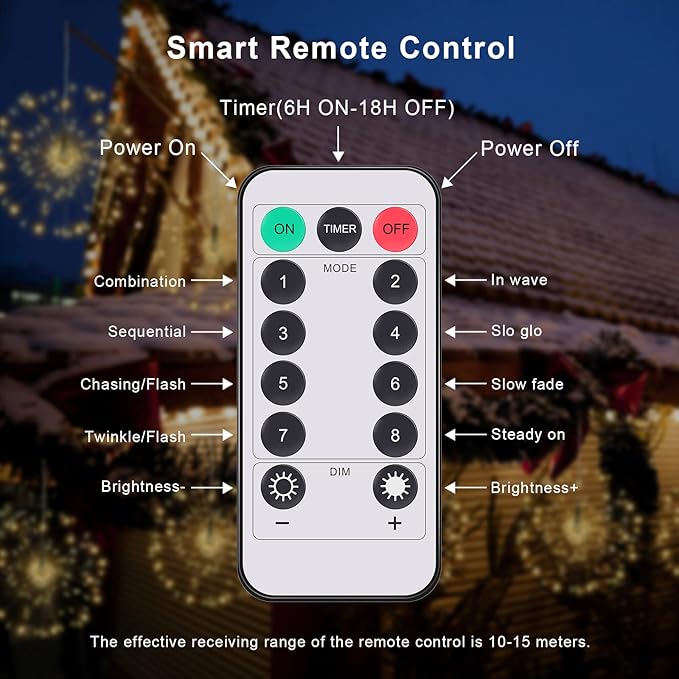 FOOING 8 Pack Firework Lights Led Copper Wire Star String Lights 8 Modes Battery Operated Fairy Lights with Remote,Wedding Decorative Hanging Light for Party Patio Garden Decoration