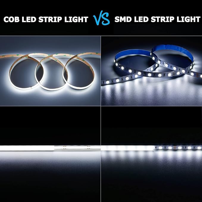 24V COB LED Strip Light Cool White 6000K 5M/16.4ft 2400LEDs Waterproof IP65 Uniform Glow CRI 93+ Flexible LED Tape Lights for DIY Cabinet Bedroom Kitchen Home Decor(No Power Supply)