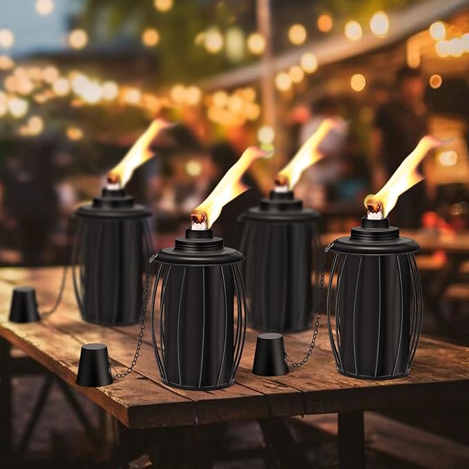 4-Pack Upgraded Torch Canisters,16oz Replacement Torch Refillable Canisters with Wicks,Caps, Outdoor Citronella Fuel Torch Canister for Luau Party, DIY Garden Decor.