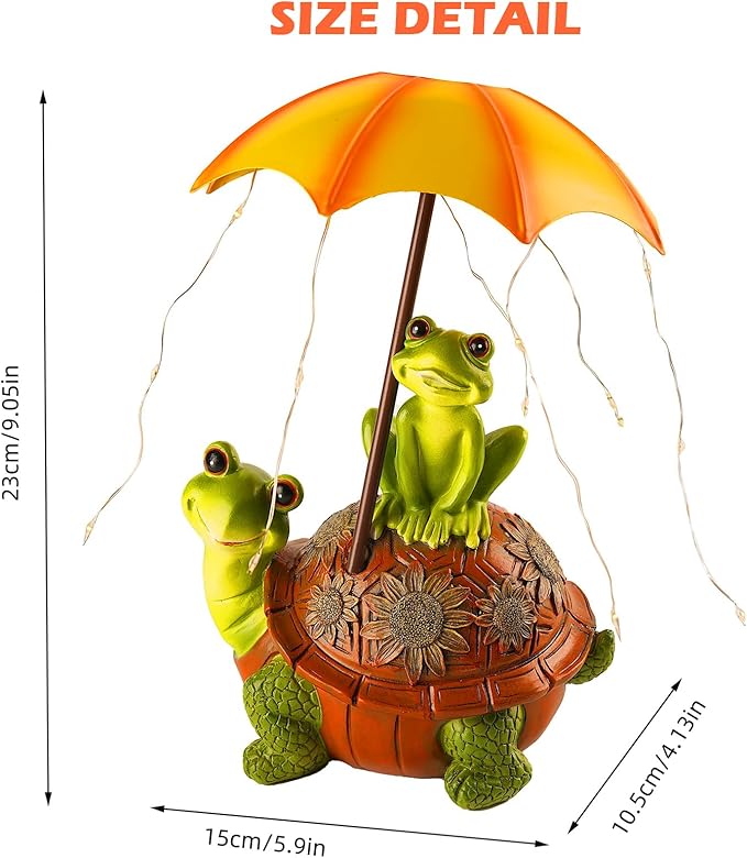Solar Garden Outdoor Statues Turtle Frog Outdoor Figurine Lights with Umbrellas Fairy Garden Accessories Tortoise Statue Lawn Decor for Patio, Balcony, Yard Ornament Art Housewarming Gifts