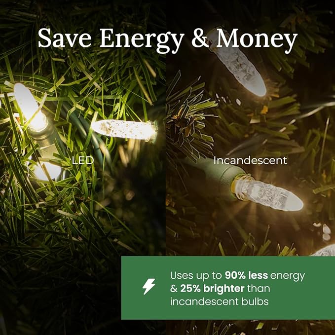 Pro Christmas M5 LED Holiday Lights - 100 Bulbs, 33.3ft - Professional Grade Indoor Outdoor Diamond Cut Sparkle Light Strings for Home Decorations and Christmas Trees - Red