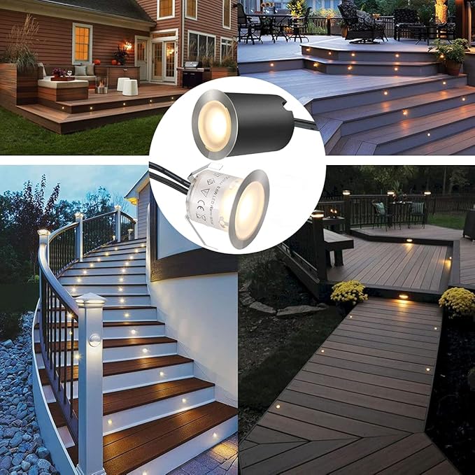SMY Lighting Recessed LED Deck Light Kits with Protecting Shell φ32mm, In Ground Outdoor LED Landscape Lighting IP67 Waterproof,12V Low Voltage for Garden,Yard Stair,Patio,Floor,Kitchen Decoration