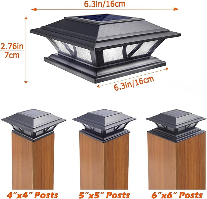 SIEDiNLAR Solar Post Lights Outdoor 2 Modes LED Deck Fence Cap Light for 4x4 5x5 6x6 Posts Patio Garden Decoration Warm White/Cool White Lighting Black (10 Pack)