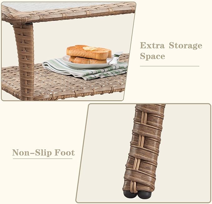 Wicker Outdoor Furniture Patio Furniture Set - 6 Piece Patio Conversation Set with Swivel Rocker Chairs, Rattan Sofa, Ottomans and Coffee Table, Beige Cushion