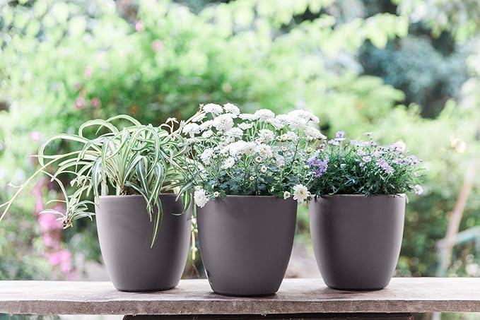 GARDENIX DECOR 7'' Self Watering planters for Indoor Plants - with Water Level Indicator for Flower Pot , Grow Tracking Tool - Coco Coir - Gray 3 Pack