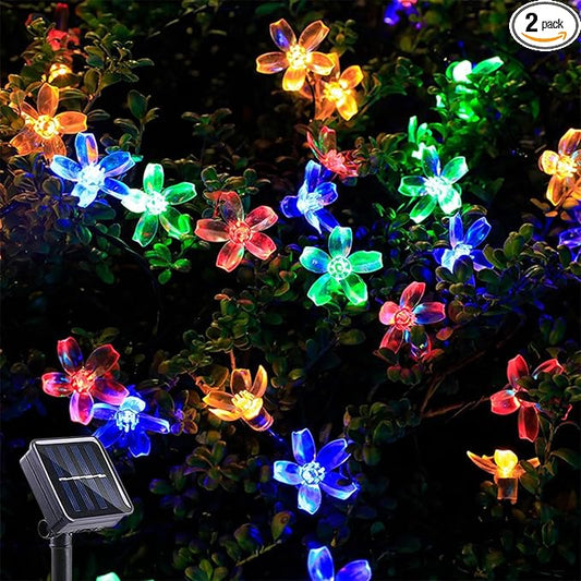 Solar String Flower Lights Outdoor 2Pack 200 LED 80Ft Multi-Color Fairy Lights with 8 Lighting Modes, Waterproof Solar Lights Outdoor for Garden Yard Porch Christmas Wedding Party Xmas Tree Decoration