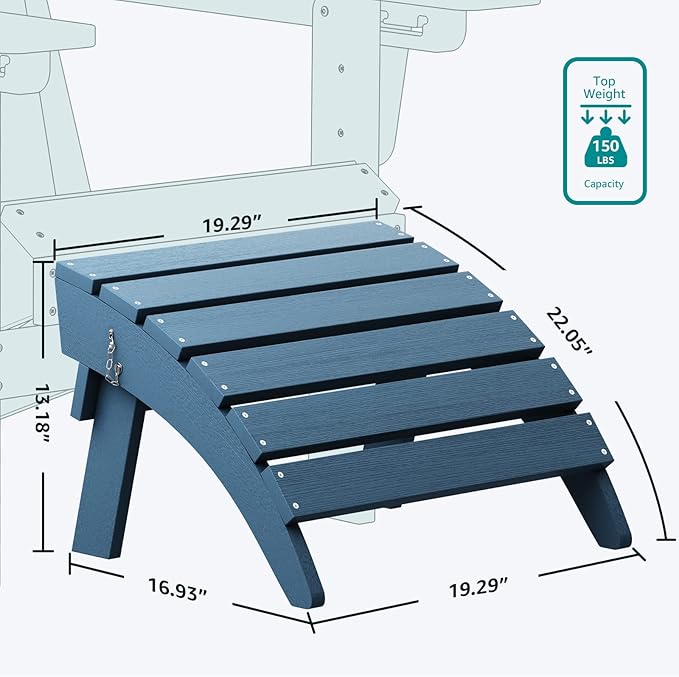 SERWALL Folding Adirondack Chair Footrest Set of 2, Adirondack Ottomans Without Assembly, Blue
