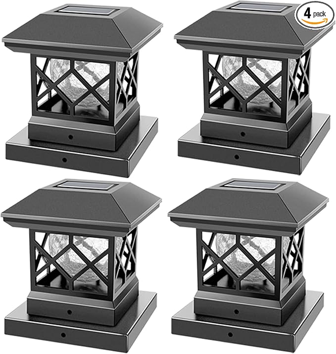TWINSLUXES Solar Post Cap Lights Outdoor - Waterproof LED Fence Post Solar Lights for 3.5x3.5/4x4/5x5 Wood Posts in Patio, Deck or Garden Decoration 4 Pack