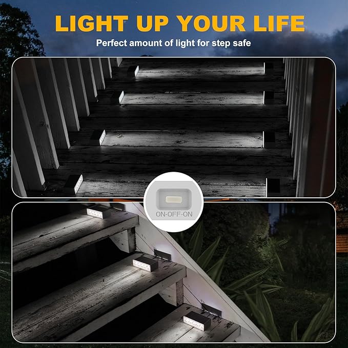 T-SUN Solar Step Light Outdoor, 6 Pack Solar Stair Lights, 6000K Step Lights Outdoor Solar Powered Waterproof LED Outdoor Solar Lights for Steps Deck Court Garden Balcony Patio Stair Porch