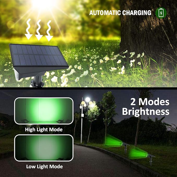 T-SUNUS Green Solar Spot Lights Outdoor Waterproof IP65, Landscape Spotlights 2 Modes Dusk to Dawn for Accent Uplighting Christmas Halloween St. Patrick's Day Tree Yard Statue Graveyard Driveway Flag