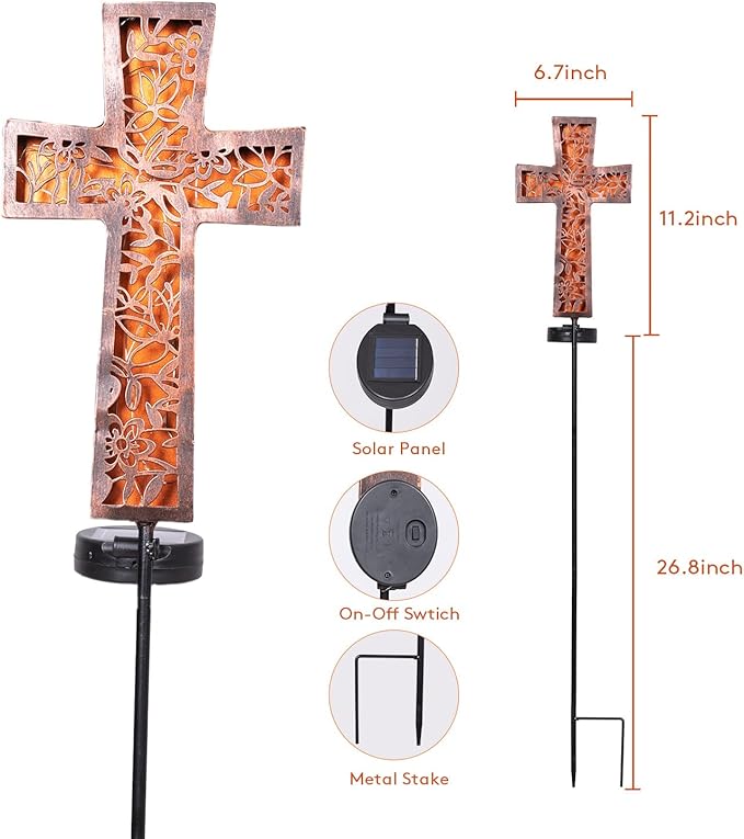 HUYIENO Solar Cross Garden Stake Lights 38inch Metal Outdoor Waterproof Memorial Garden Decor 2 Lighting Modes Cemetery Decorations for Grave for Remembrance Gifts & Sympathy Gifts