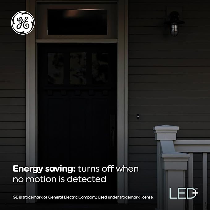 GE LED+ Motion Sensor LED Light Bulbs, 12W, Outdoor Security Lights, A21, Warm White (2 Pack)