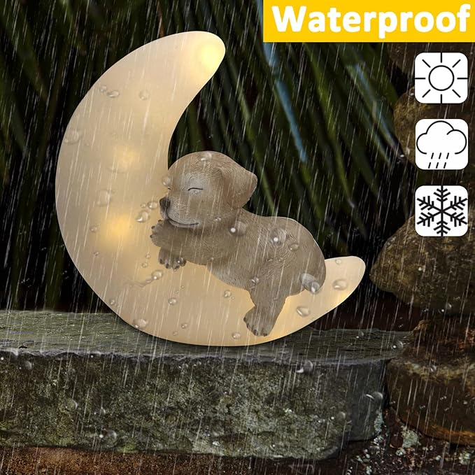 Garden Dog Statues Outdoor Decor, Solar Powered Resin Lawn Ornaments with 8 LEDs Warm White, Outdoor Decoration for Patio Yard Lawn Porch Housewarming Garden Gift